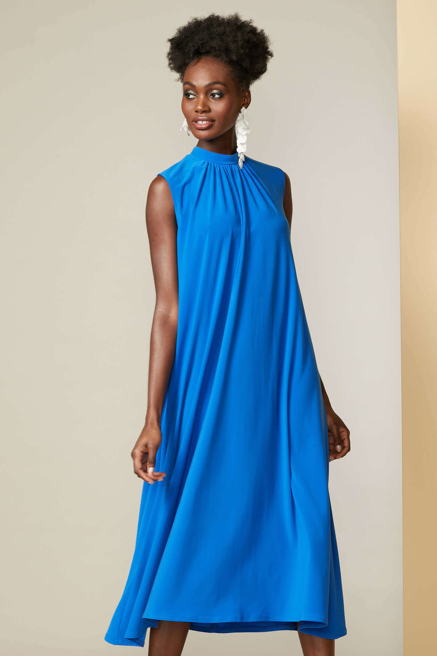 Women's Blue Sleeveless Trapeze Dress